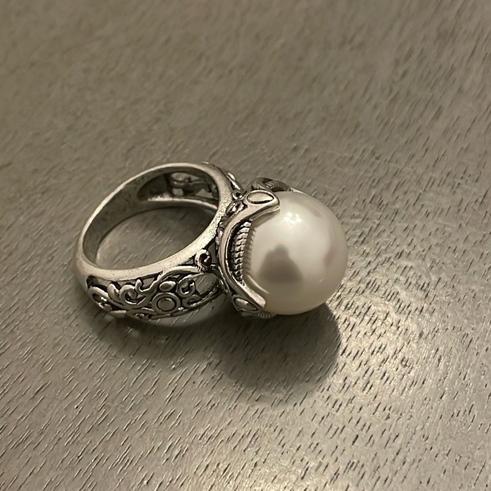 Pearl Antiqued Silver Statement Ring